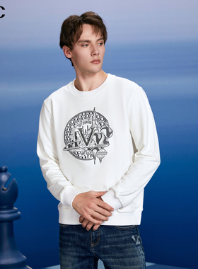 VJC/威杰思2025秋冬新款男装潮流刺绣印花长袖卫衣B24DE1252