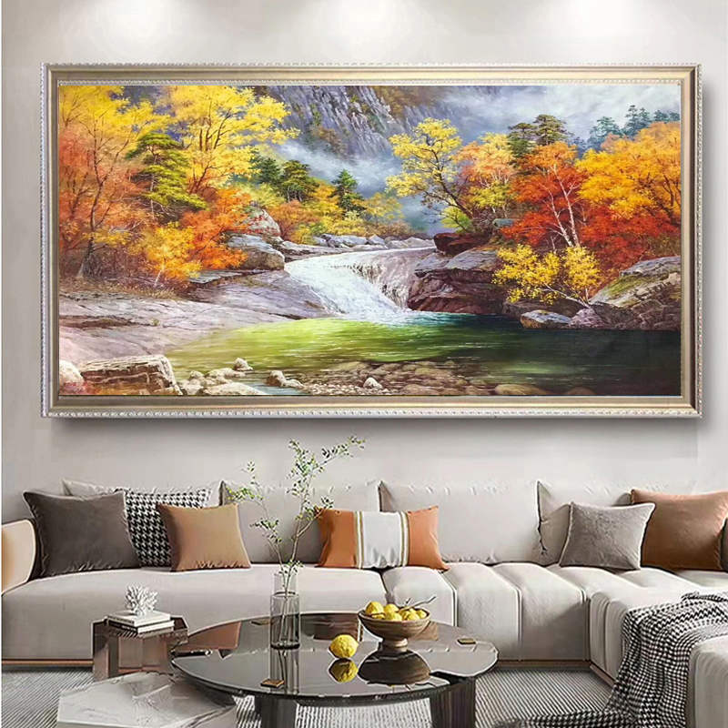 玄关纯手绘美式风景油画肌理画欧式山水过道走廊定制装饰画大芬村图片