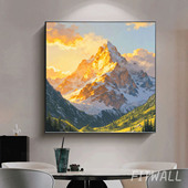 日照金山手绘油画奶油风背有靠山肌理画客厅装 饰画玄关挂画大芬村