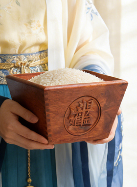 红木米斗实木雕刻老式升斗创意摆件日进斗金客厅中式榫卯招财拜斗