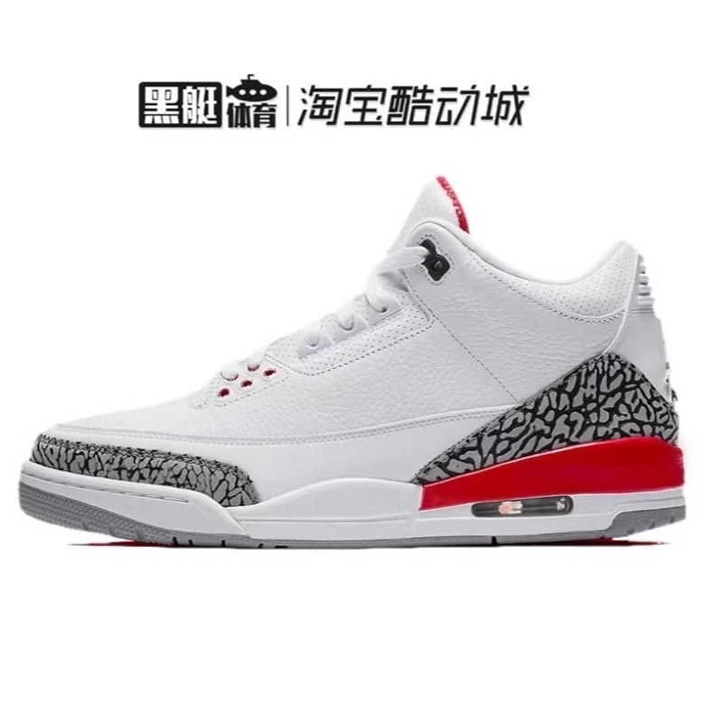 Air Jordan 3 AJ3 飓风白红白水泥爆裂纹男子 136064-116