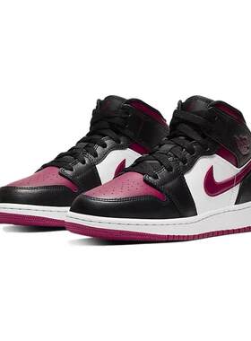 Air Jordan 1 AJ1白黑红酒红脚趾中帮篮球鞋 554725-066
