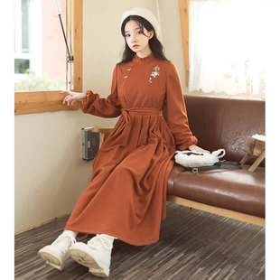 春秋季 橡树园 清水溪汉初 原创国风复古汉服女加厚保暖针织连衣裙
