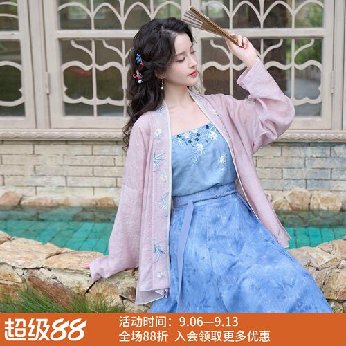 假日听雨 清水溪汉初国风汉服女日常宋制对襟袖舒适刺绣春夏秋