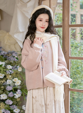 晴野 清水溪汉初国风女装改良日常汉服毛呢外套圆领上衣百搭通勤