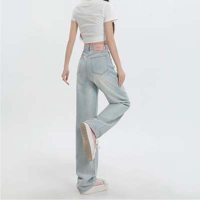 浅色窄版直筒牛仔裤女夏季薄款2024新款宽松高腰小个子垂感阔腿裤