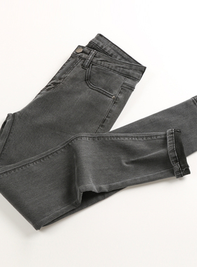 烟灰色牛仔裤女九分2025春秋款高腰紧身显瘦小个子八分小脚铅笔裤