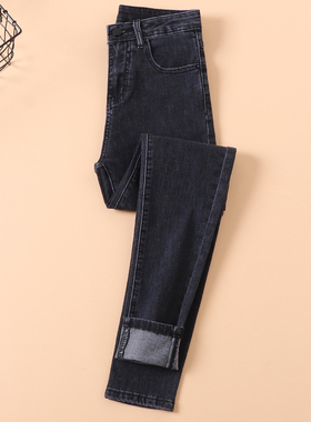 黑灰色显瘦牛仔小脚裤女2025春秋新款高腰紧身小个子八九分铅笔裤