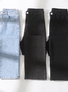 烟灰色牛仔直筒裤女2023秋冬新款高腰修身显瘦显高百搭拖地烟管裤