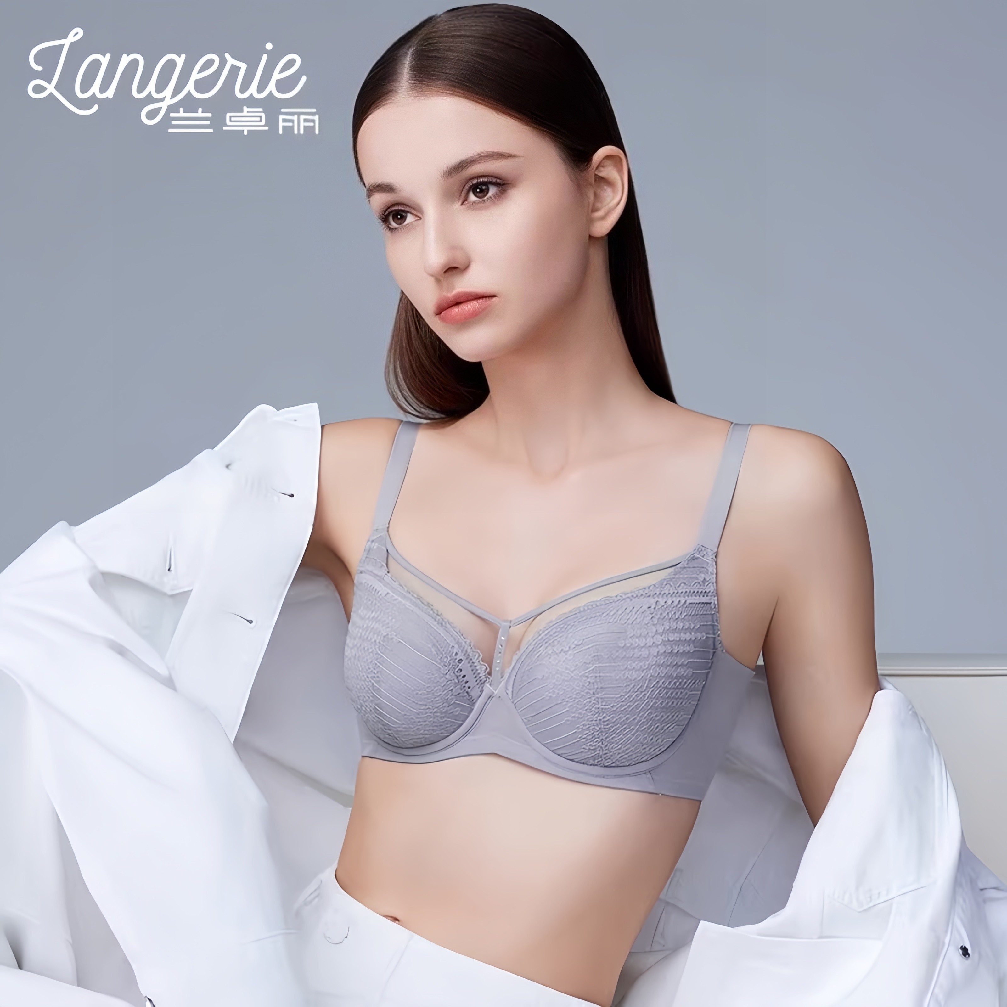 兰卓丽女士内衣3/4软钢圈轻薄侧收包容稳定承托夹棉大杯300840173