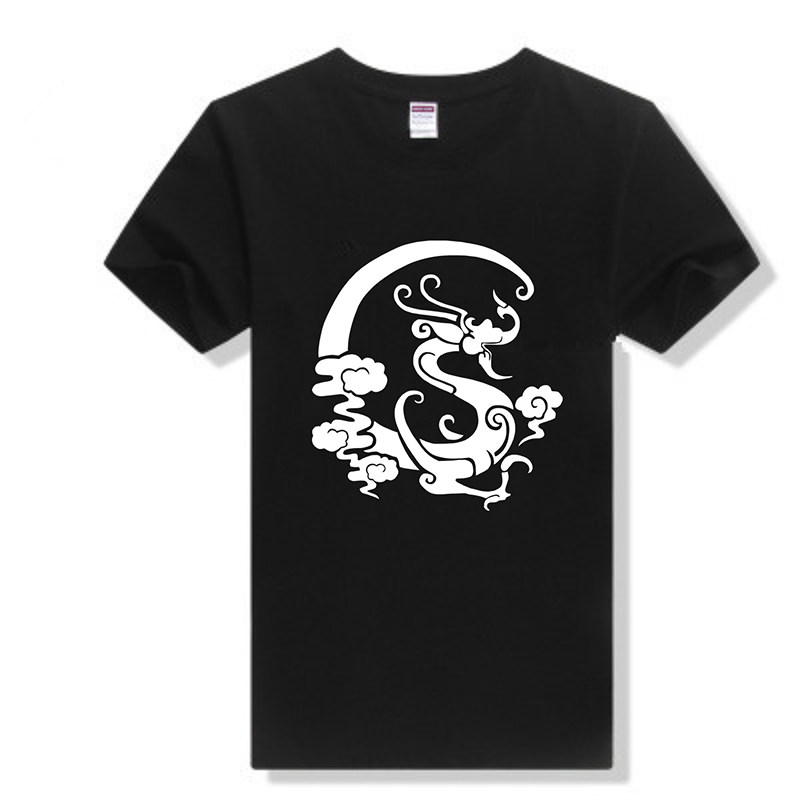 包邮卡通时尚百搭龙文字图案印花纯棉圆领宽松t恤衫