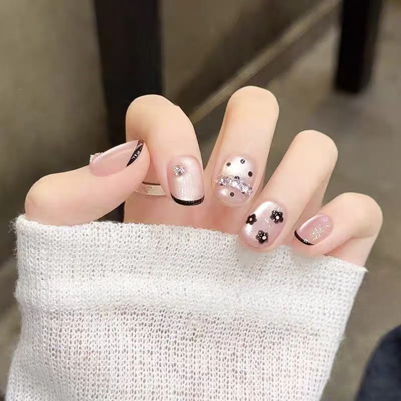 手工冰透裸色法式美甲贴片