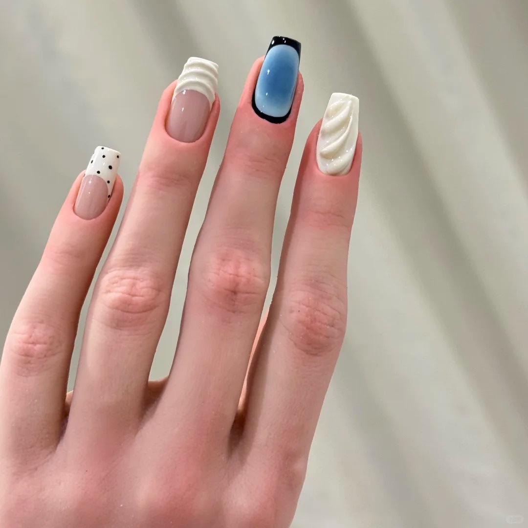 手工穿戴甲甜酷风暗黑水波纹