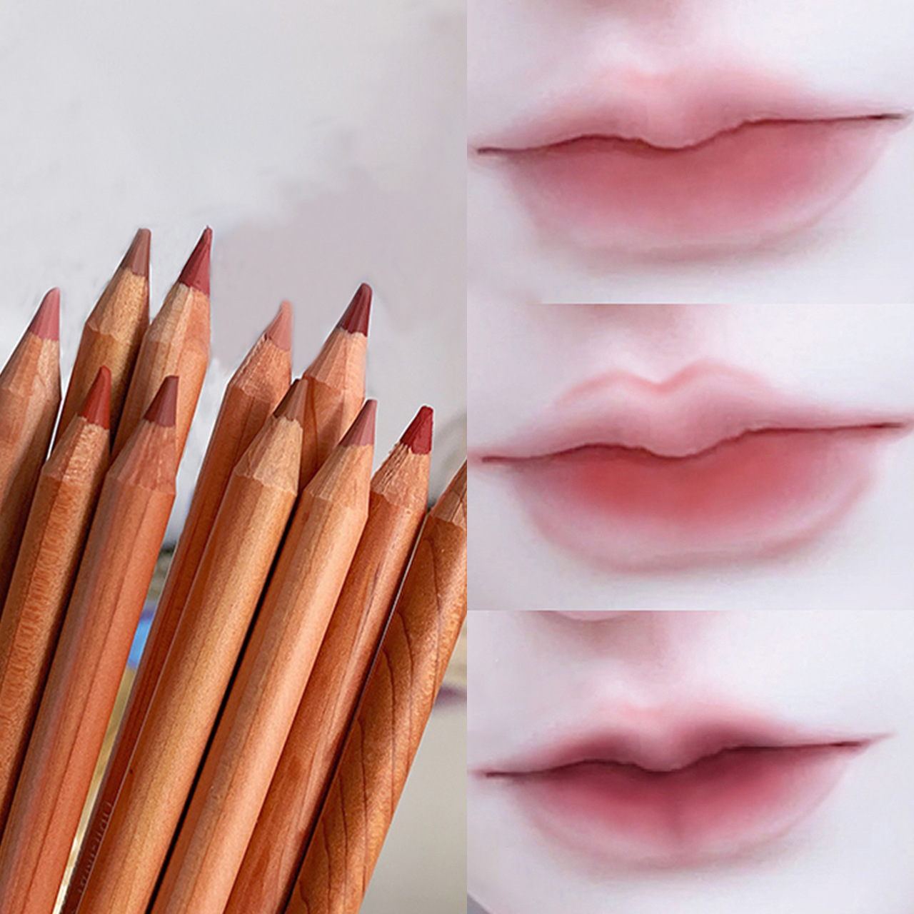 纯欲裸色唇线笔修饰口红带削笔刀