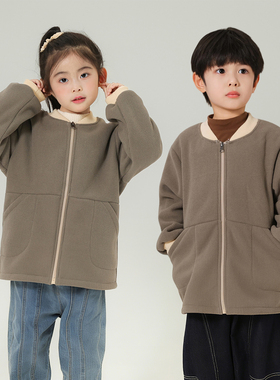 儿童罩衣秋冬摇粒绒华夫格新款洋气羽绒服外套防脏中大童小孩罩衫