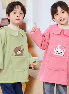儿童灯芯绒罩衣吃饭围兜围裙长袖宝宝防脏外穿洋气男童女孩反穿衣
