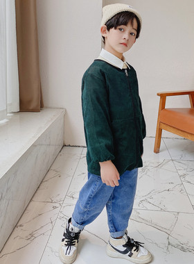 男宝宝罩衣儿童薄款灯芯绒防脏羽绒服幼儿园秋冬防脏韩版画画护衣