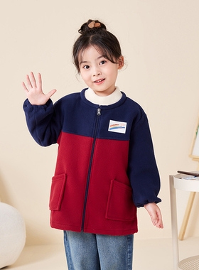 女童秋冬罩衣摇粒绒拉链棉袄羽绒服防脏长袖小孩外穿宝宝罩衫围兜