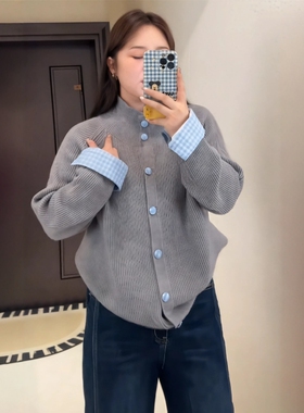 大码女装法式高领设计感毛衣女秋冬2025新款胖mm针织开衫百搭外套