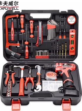 卡夫威尔家用109件锂电钻手枪钻工具箱电动螺丝刀工具组套P2982A