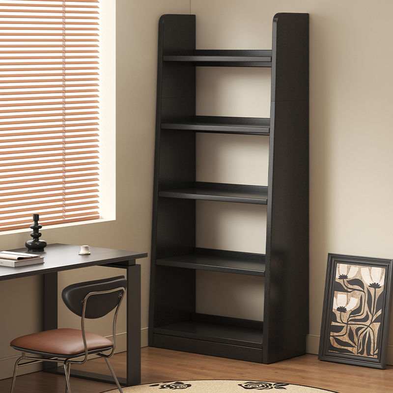 书架落地置物架梯形展示柜黑色中古风家用柜子简易多层收纳架书柜