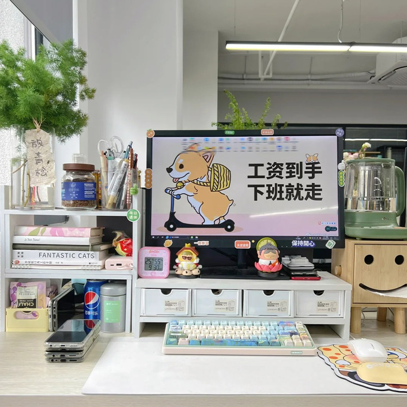 白色电脑增高架显示器托架垫高底座台式支架桌面收纳办公桌置物架图片