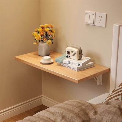 悬空床头置物架实木墙上折叠桌板投影仪壁挂放置台家用创意床头柜