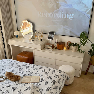 床尾梳妆台化妆镜奶油风主卧化妆桌斗柜一体现代简约实木收纳柜