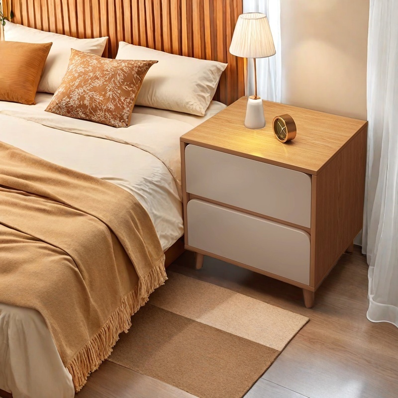 床头柜小型简约现代储物柜家用卧室实木腿置物柜出租房用收纳柜子
