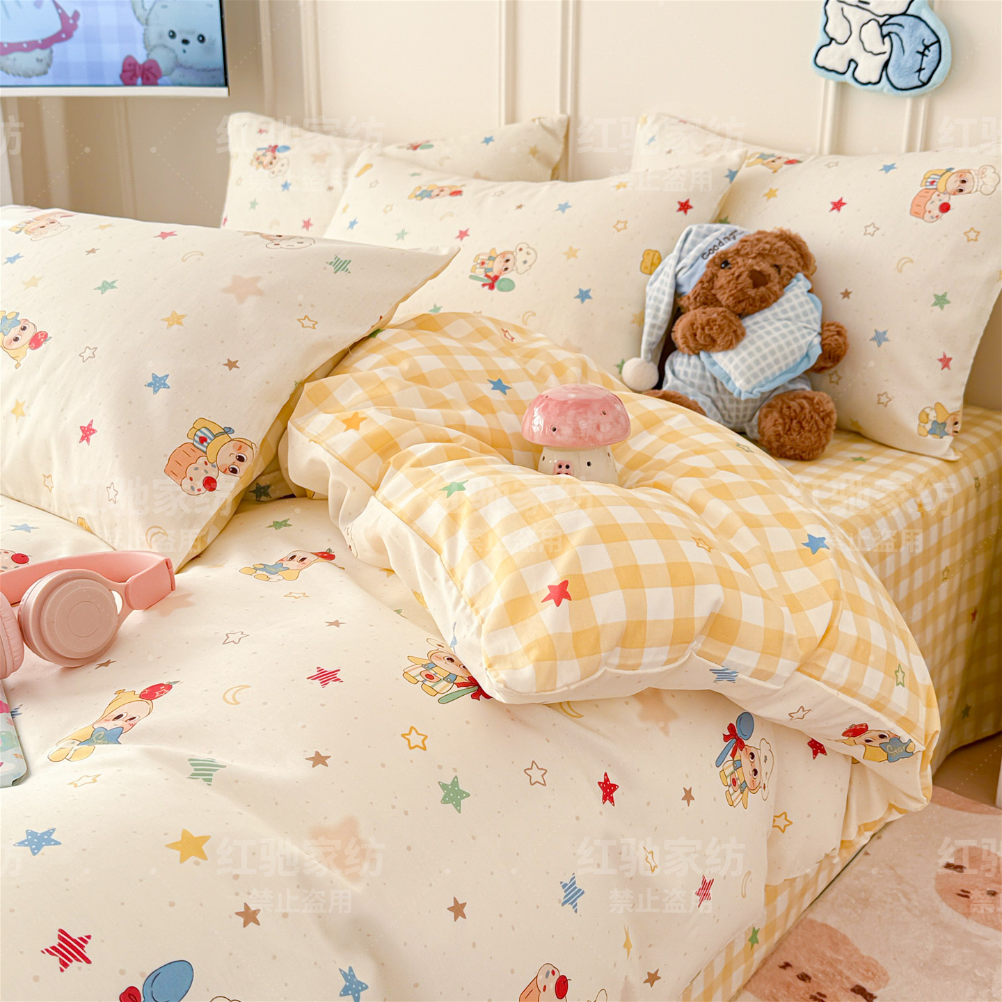 60支全棉100纯棉床上四件套卡通被套宿舍学生三件套床笠床单4件套