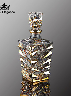 欧式水晶玻璃酒樽描金创意家用威士忌瓶带盖洋酒瓶白酒红酒醒酒器