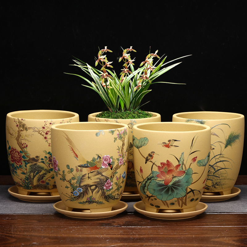 家用简约透气紫砂中国风蝴蝶兰盆