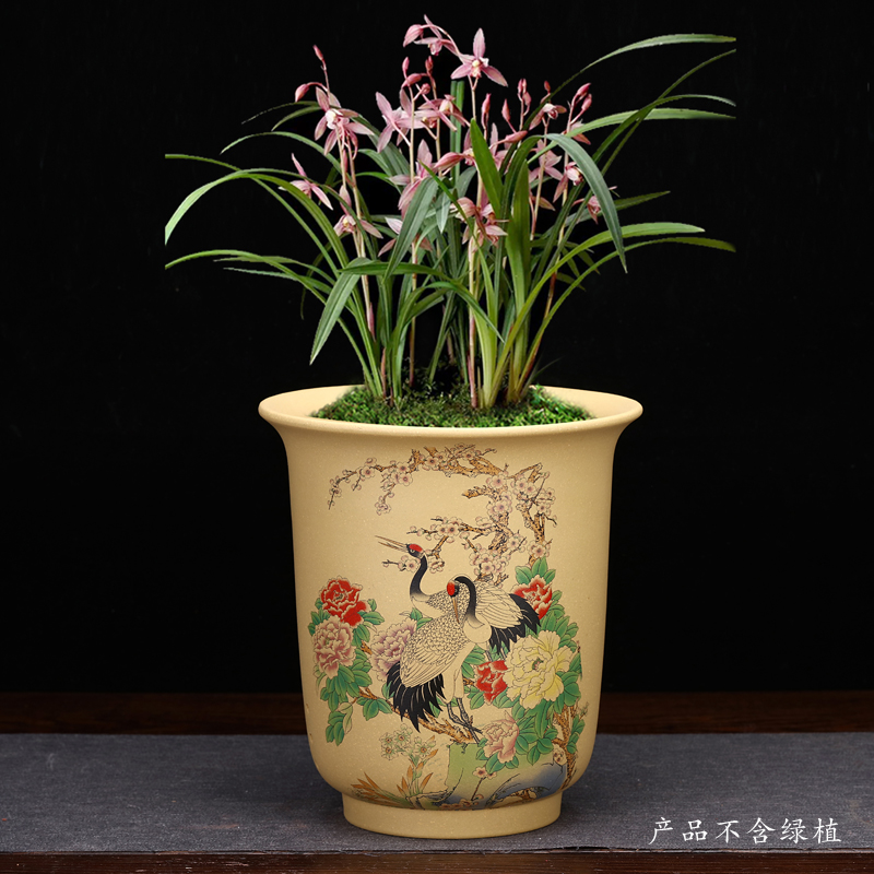 紫砂兰花盆专用圆形精品大号金钟桌面君子兰蕙春兰古典陶瓷中国风