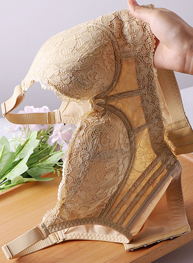 美容院文胸五排扣调整型收副乳内衣女聚拢上托黑色薄款无钢圈海绵