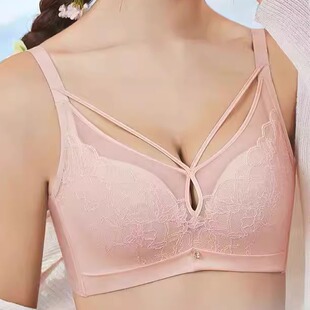 2025小胸中厚性感聚拢文胸交叉美胸女士无钢圈透气舒适内衣不跑杯