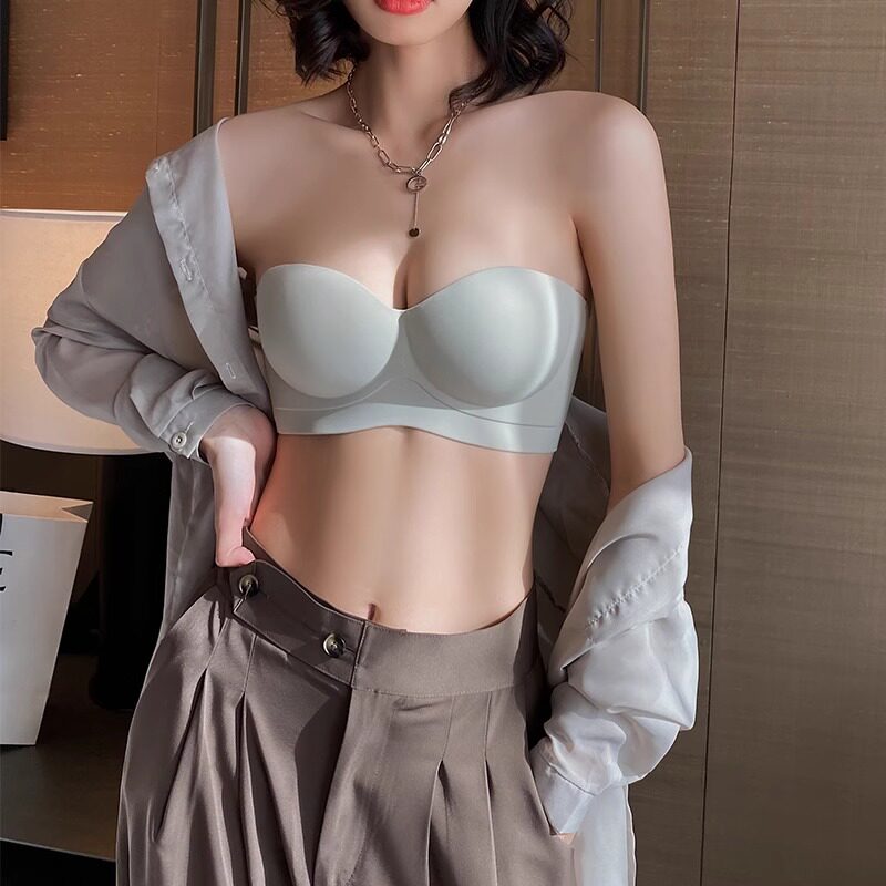 2026无肩带内衣女防滑聚拢小胸显大收副乳防下垂无痕舒适半杯文胸
