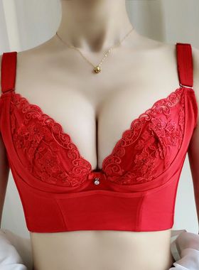 美容院新款短文胸薄款红色本命年调整型上托防下垂专业聚拢六排扣
