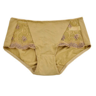 莫代尔土黄中腰脉提臂收腹金色网纱棉内裤 抗菌护宫防滑舒适型内裤