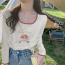 2026撞色拼接长袖T恤女春秋新款洋气印花方领显瘦内搭打底衫上衣