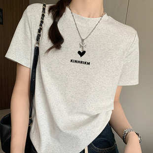 小个子半袖 韩系简约风百搭纯棉白色正肩t恤女2025新款 圆领上衣