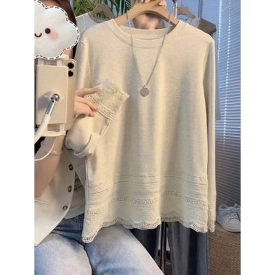 蕾丝花边下摆拼接设计感秋冬打底衫女2026春秋内搭长袖t恤上衣ins