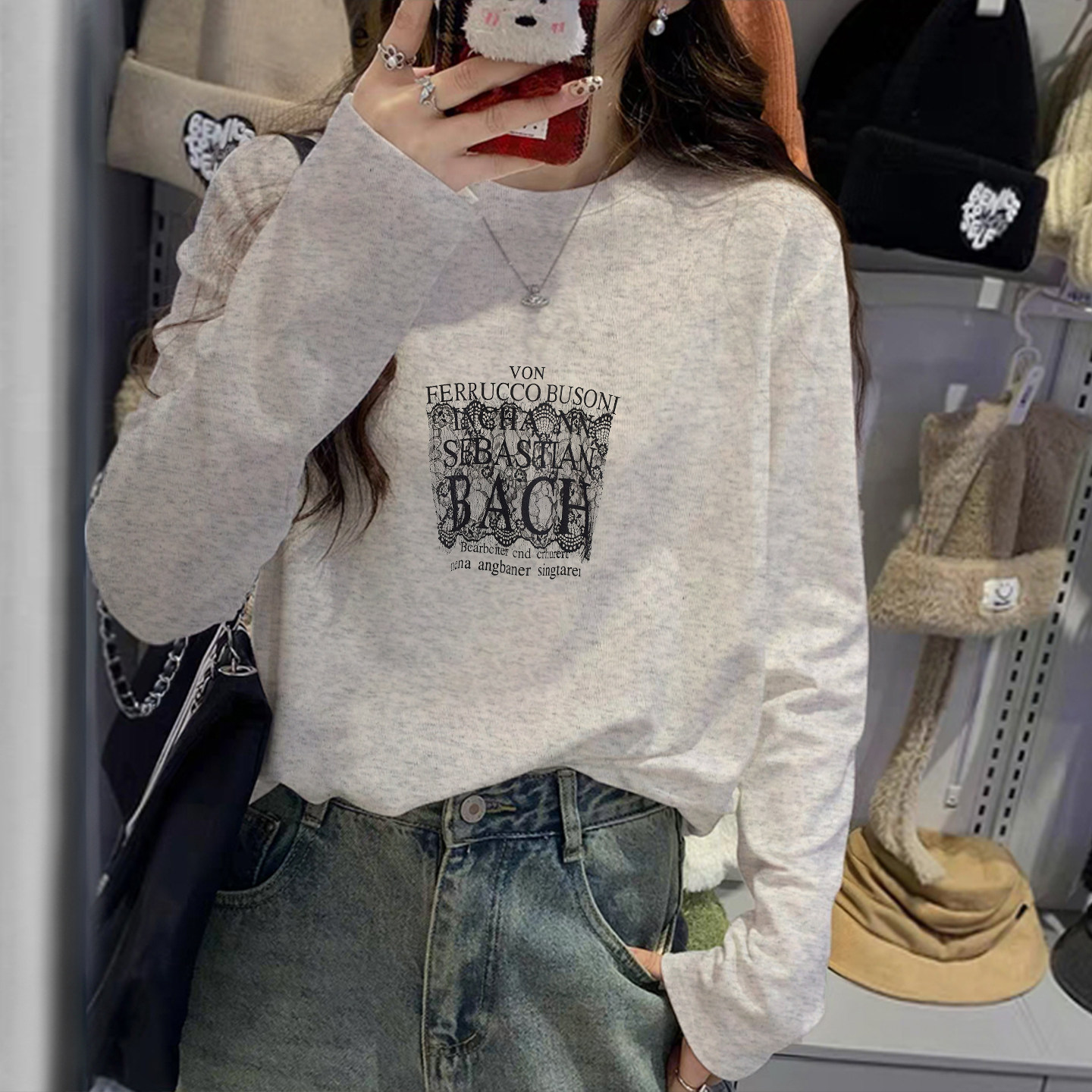 2026春秋新款纯棉长袖T恤女白色字母印花百搭圆领打底衫上衣ins潮,女装/女士精品,T恤,淘宝优惠券,粉丝福利购,淘宝优惠卷