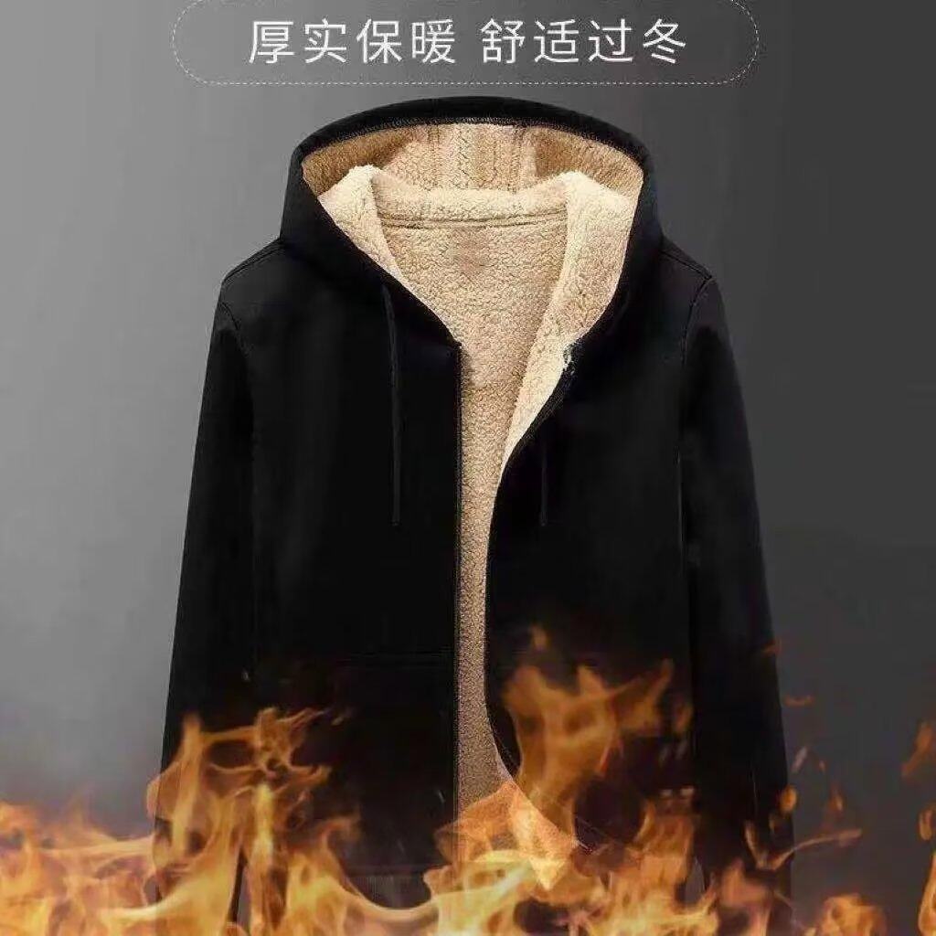 겨울 두꺼운 양털 재킷 남자 스포츠 운동복 양털 후드 가디건 아빠 탑 겨울