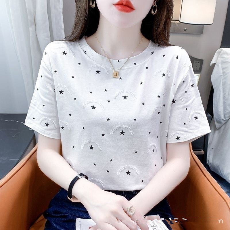 大码女装印花女士T恤短袖韩版2025夏季新款发泡碎花宽松百搭上衣