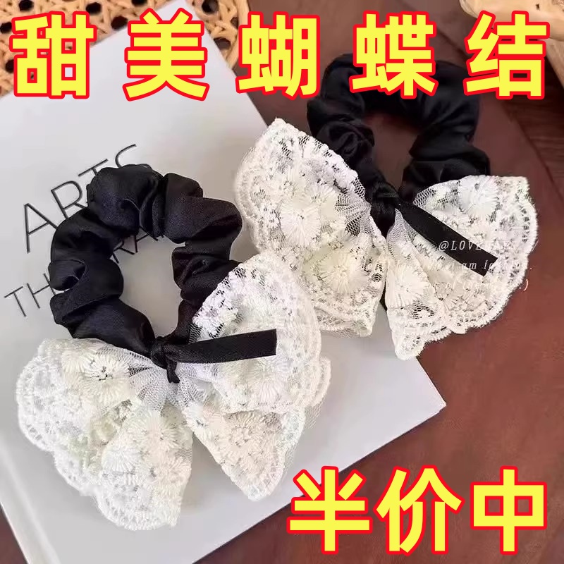 甜美蝴蝶結千金發圈蕾絲雙層溫柔