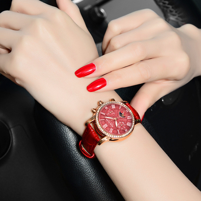 专柜名牌喜庆大红色女士手表女表