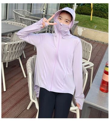 防晒衣女夏季2024新款冰丝薄款透气防紫外线户外运动连帽开衫外套