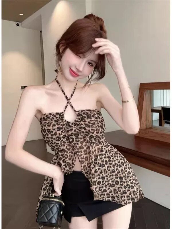 性感睡衣女款夏季豹纹抹胸打底性感蕾丝吊带挂脖纯欲风蕾丝睡裙