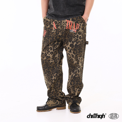 谎言陷阱复古水洗豹纹工装西裤