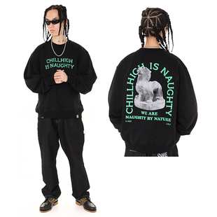 复古90年代蝙蝠袖 ChillHigh 天生顽皮 街头 圆领宽松卫衣 KICK经典